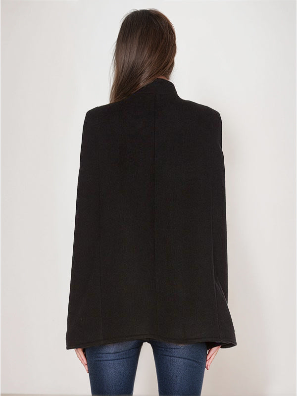 Woolen Poncho Coat Stand Collar Double Breasted Women Cape Outerwear