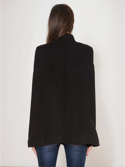 Woolen Poncho Coat Stand Collar Double Breasted Women Cape Outerwear