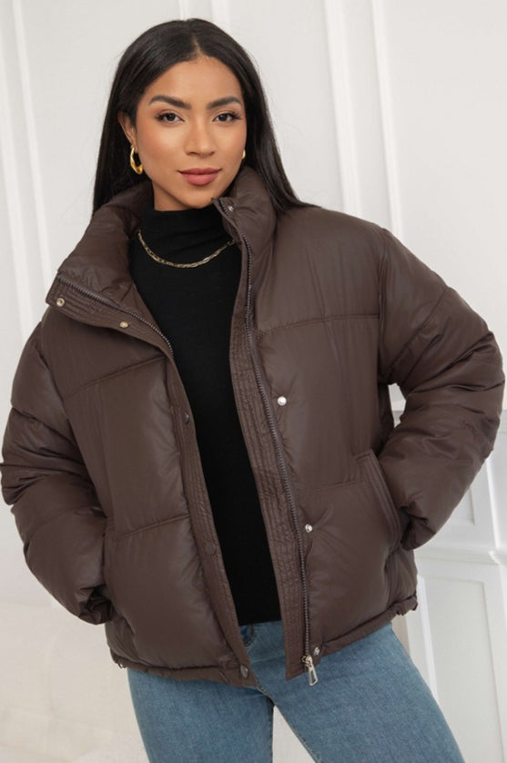 Cropped Stand Collar Puffer Jacket