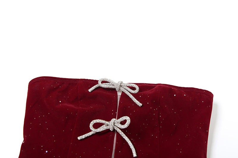 Bowknot glitter backless tube top