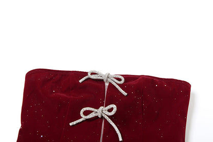 Bowknot glitter backless tube top