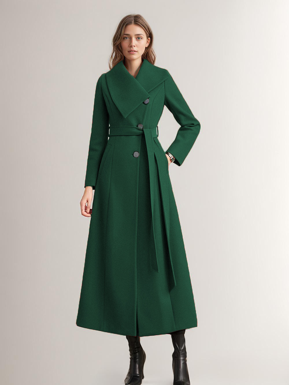 Long Coat For Woman Red Belted Wide Collar Warm Winter Outerwear 2026