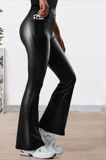 Fleece Lined Faux Leather Utility Flared Leggings