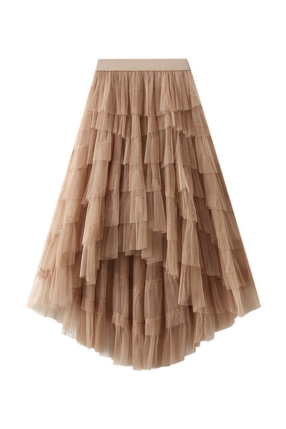 Irregular cake skirt high waist mesh skirt
