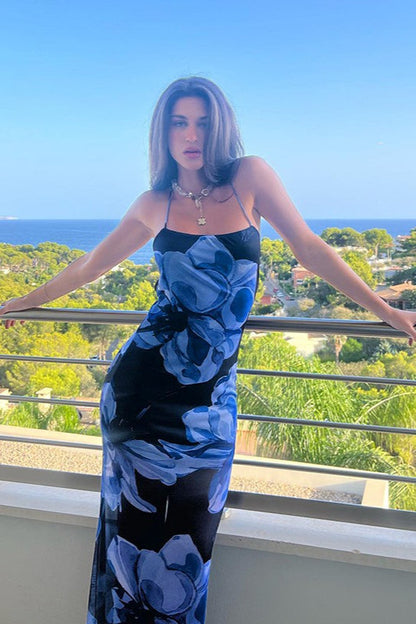 Halter Backless Tie Floral Maxi Dress