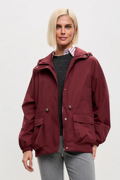 Waterproof Hooded Drawstring Loose Casual Outdoor Hiking Jacket
