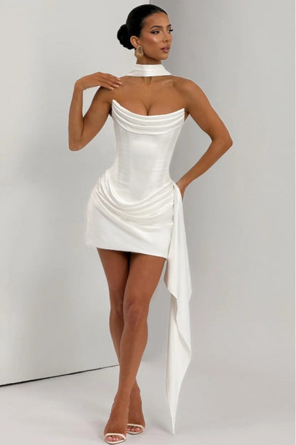 Strapless Scarf Detail Bodycon Sexy Mini Dress