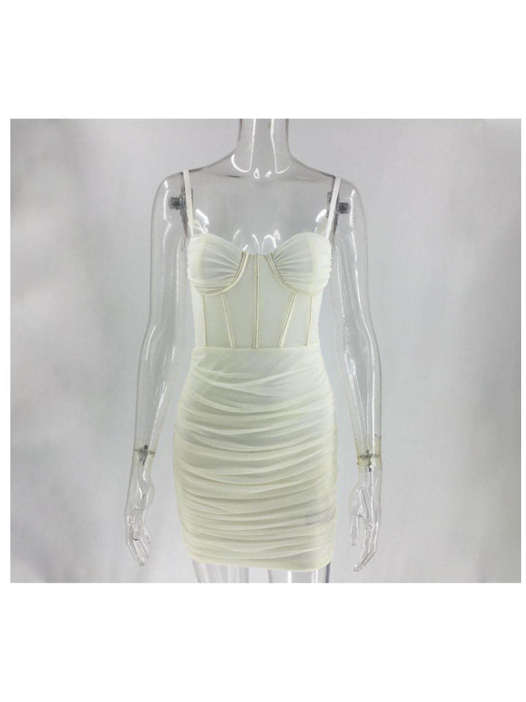 Mesh Pleated Summer Backless Short Dress