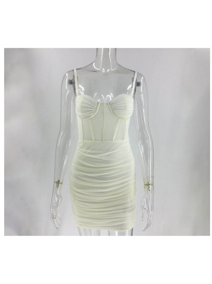 Mesh Pleated Summer Backless Short Dress