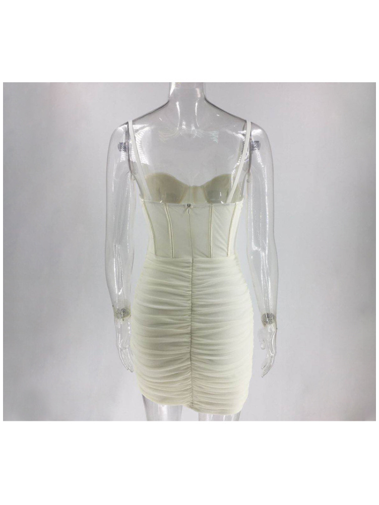 Mesh Pleated Summer Backless Short Dress