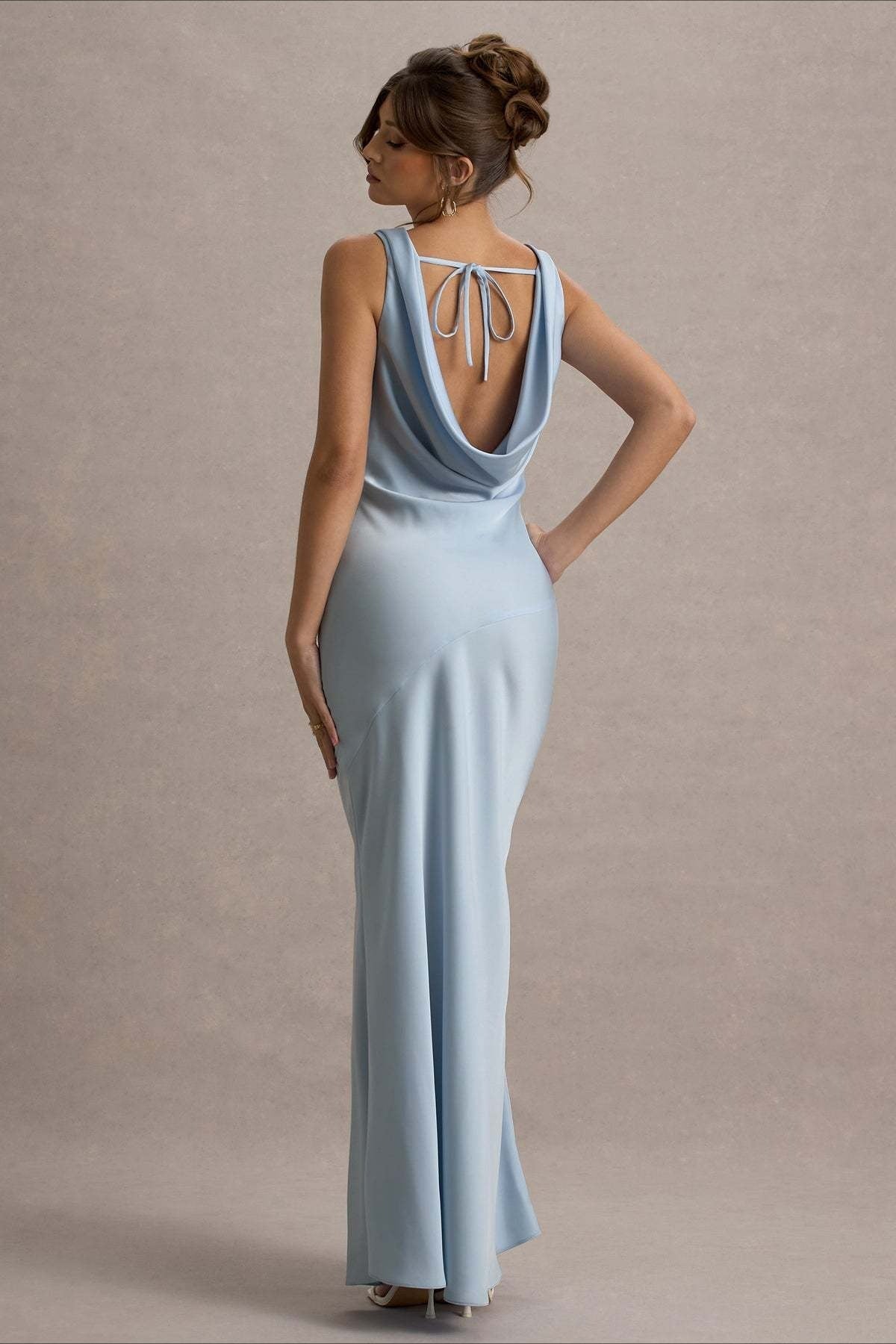 Satin Bodycon Backless Fish Maxi Dress