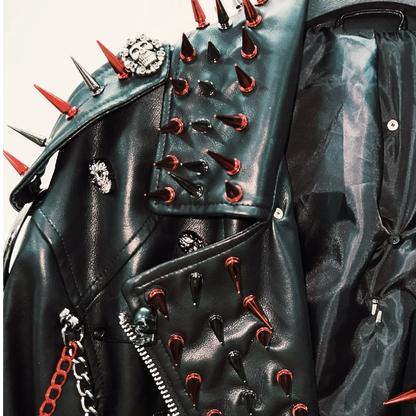 Long sleeve zip-up PU leather metal chain o ring top