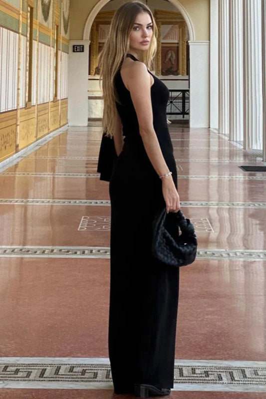 Boat Neck One-Shoulder Draped Sash Column Maxi Dress