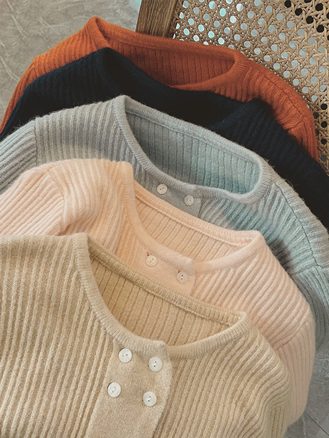 Alena French Style Double-breasted Knitted Cardigan-Blue