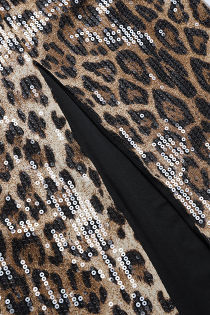 Leopard Sequin High-Slit Bodycon Skirt