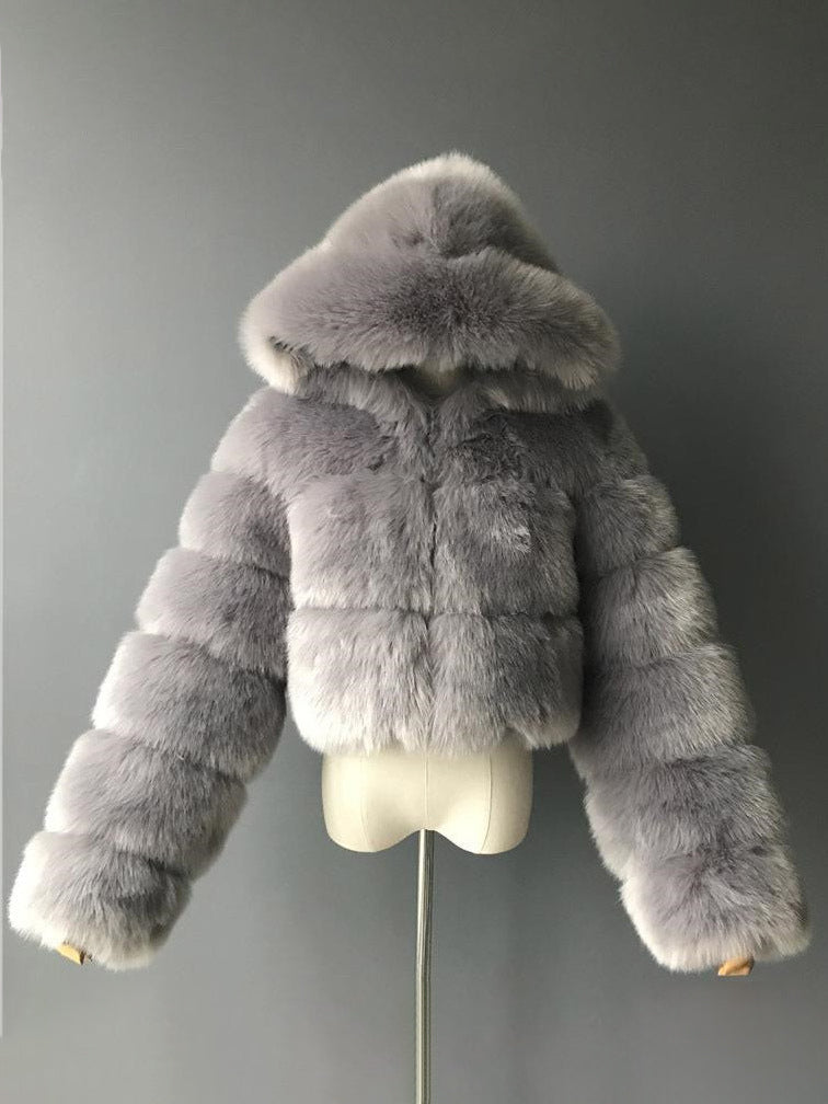 White Faux Fur Jacket With Hood Hot Girls Short Coats Winter Outerwear For Women 2026