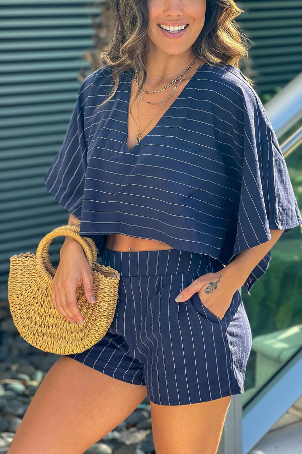 NAVY STRIPED TOP AND SHORT PANTS SET Regular price