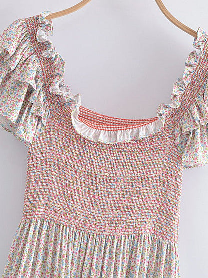 Ruffle Smocked Floral Swing Dress