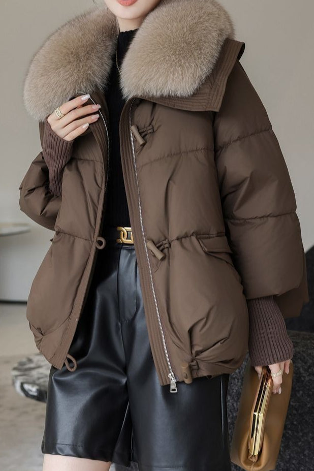 Plush Lapel Cropped Puffer Jacket