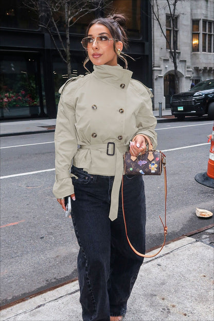 Stand Collar Belted Short Jacket