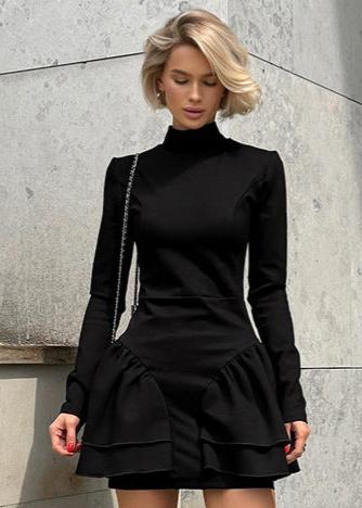 High-Neck Ruffle Hem Mini Dress