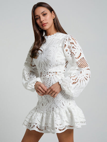 Puff Sleeve Lace Dress Birthday Party A-line Mini Dress For Women 2026