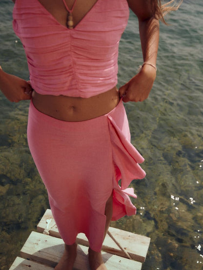 Pink Cami Top & Ruffles Skirt Coord Set