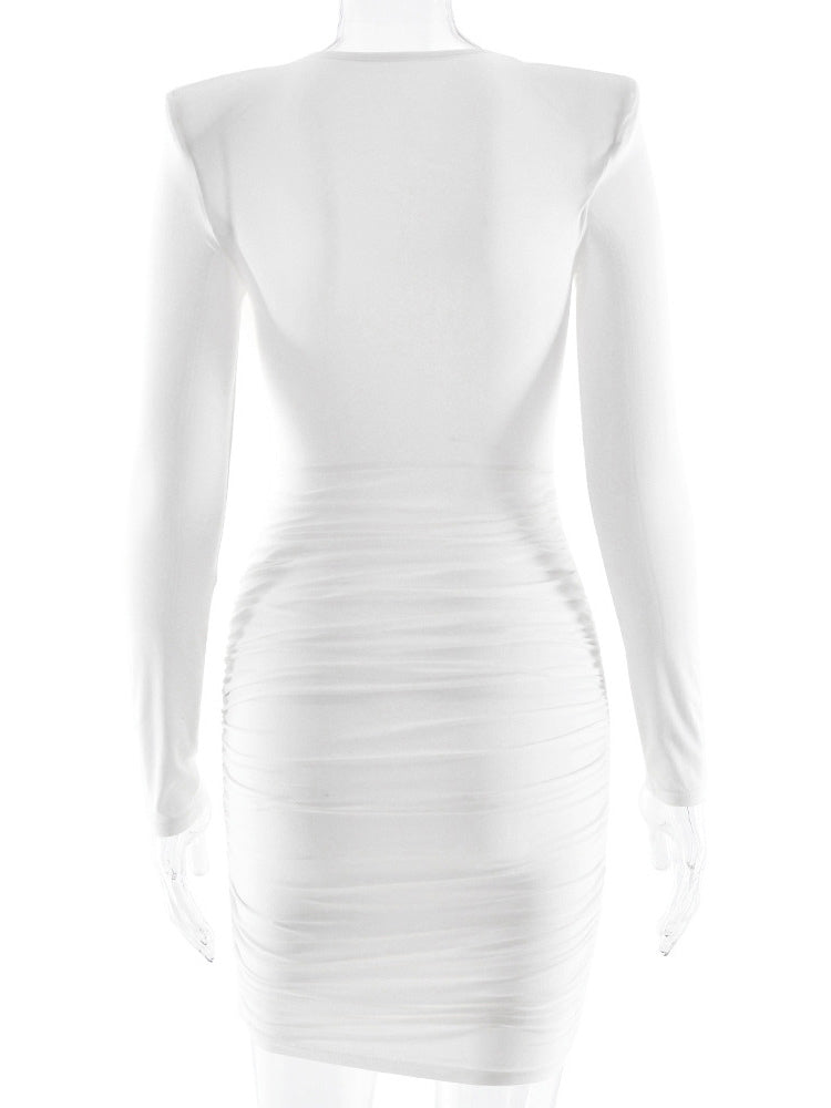 Modern Ruched Mini Dress With Deep V Neck For Women 2026