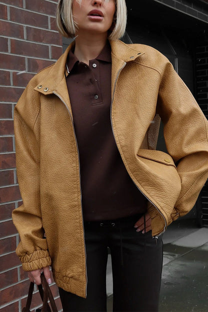 Vintage Stand Collar PU Leather Jacket