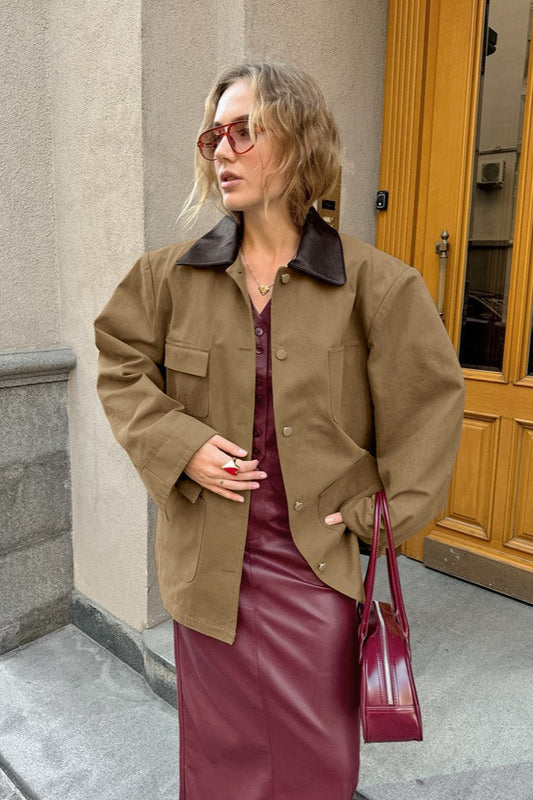 Casual Brown Patchwork Jacket