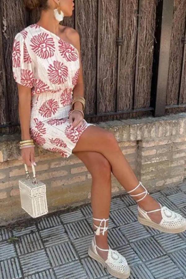 Modern Printed Wave Tube-Top Mini Dress