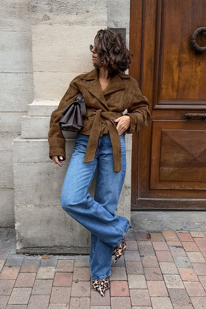 Belted Brown Suede Jacket