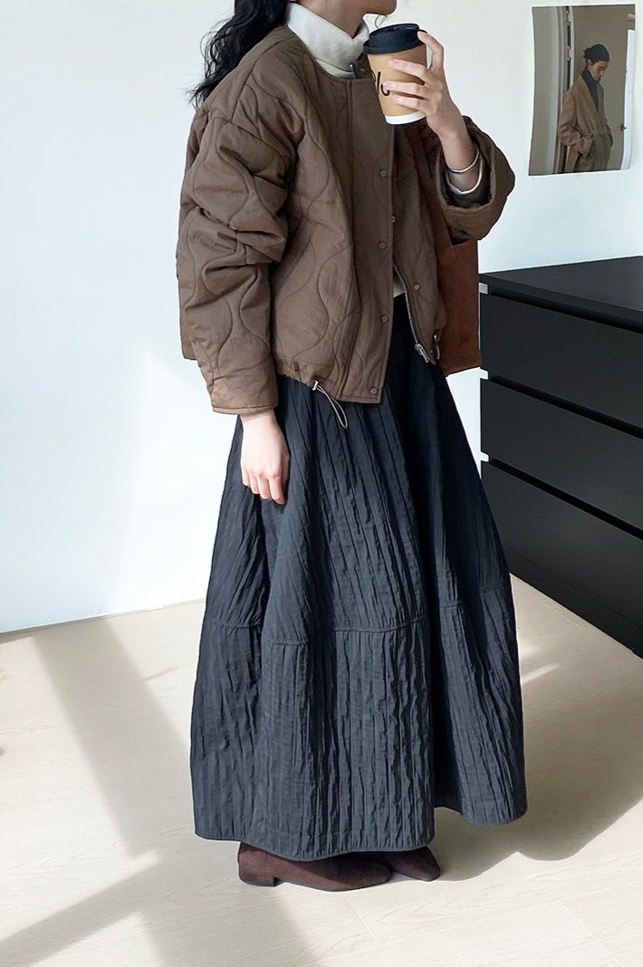 Vintage Quilted Cotton Puffer Midi Skirt