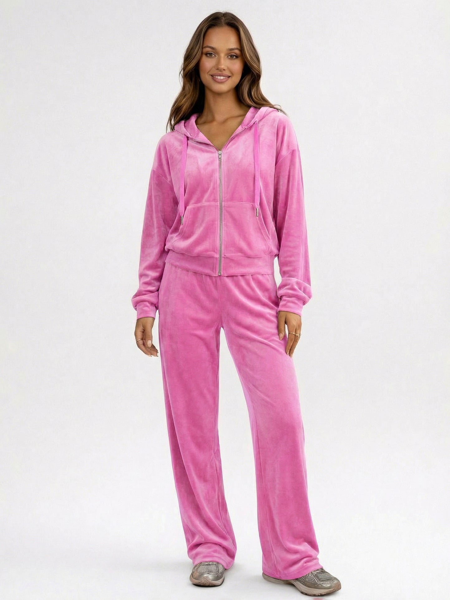Velour Wide Leg Casual Fit Tracksuit For Women 2026