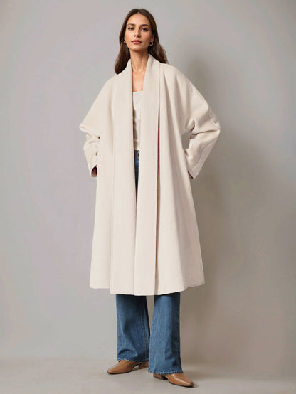 Burgundy Wool Cashmere Blend Wrap Coat For Woman Lapel Elegant Belted Double-Faced Winter Outerwear 2026