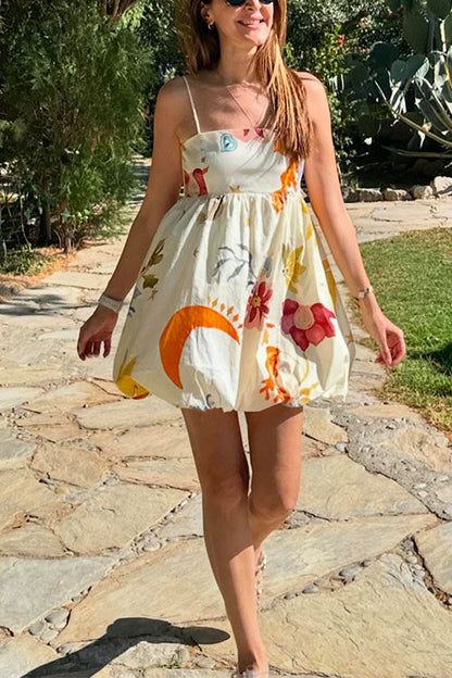 Spaghetti Strap Unique Print Bubble Mini Dress