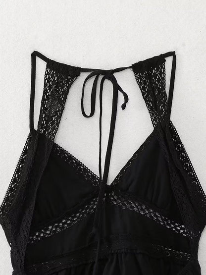 V Neck Embroidered Lace A Line Dress