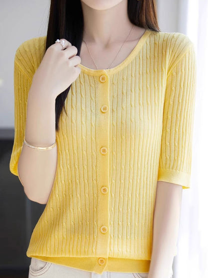 Bailey Loose Crew Neck Solid Color Cable Knitted Top