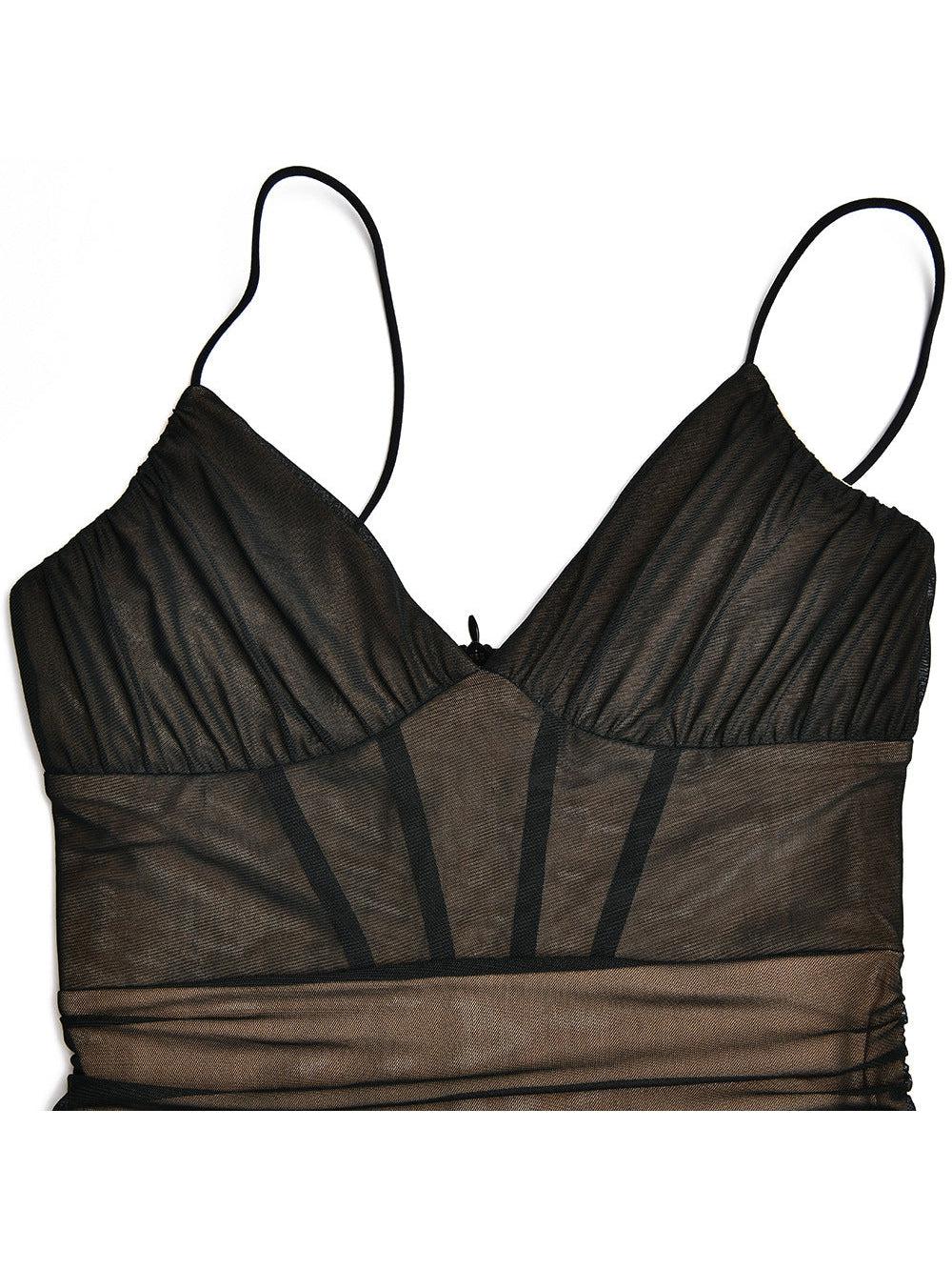 Mesh Tulle Spaghetti Strap Slit Maxi Dress