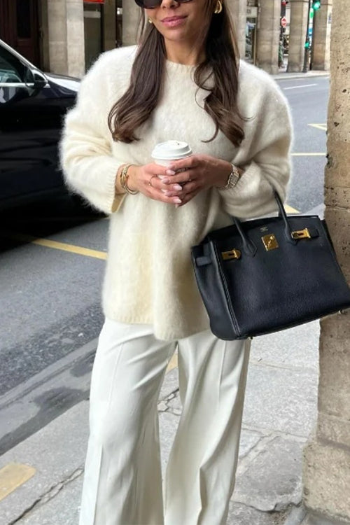 Casual Solid Crewneck Pullover Sweater