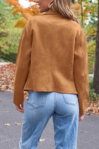 Zip Up Pocketed Faux Suede Moto Jacket(in 7 Colors)