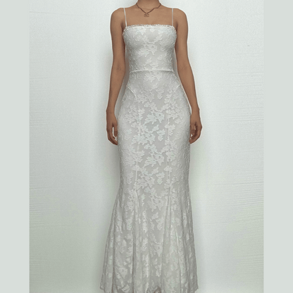 Ruffle lace up backless lace hem cami maxi dress