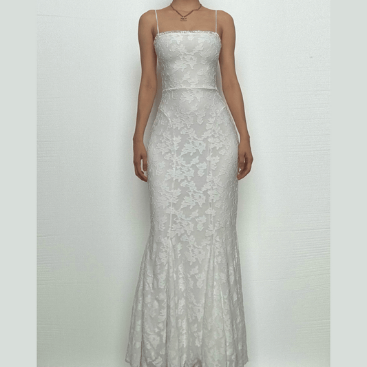 Ruffle lace up backless lace hem cami maxi dress