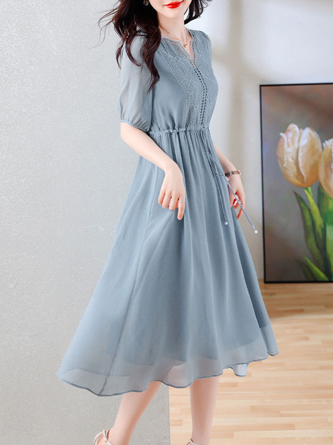 Brooke Classic Chiffon Embroidered Strappy Dress