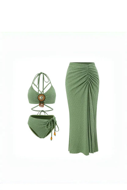 Boho Sage Green Bikini Set for Women