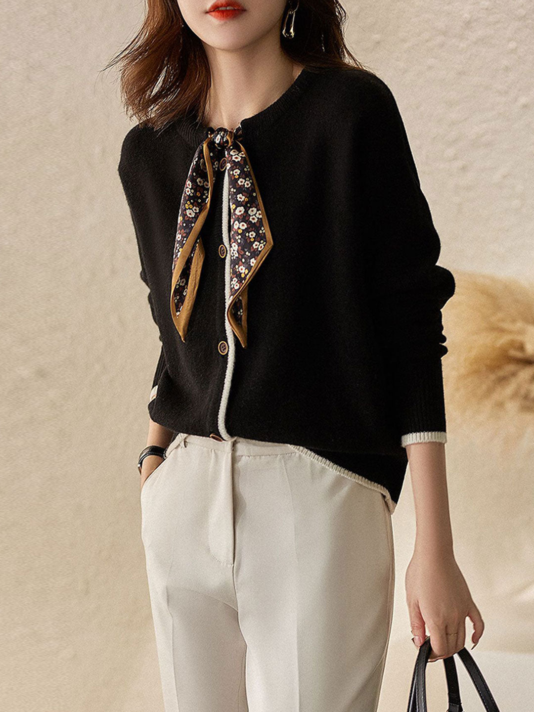 Aurora Vintage Crew Neck Cotton knitted Cardigan