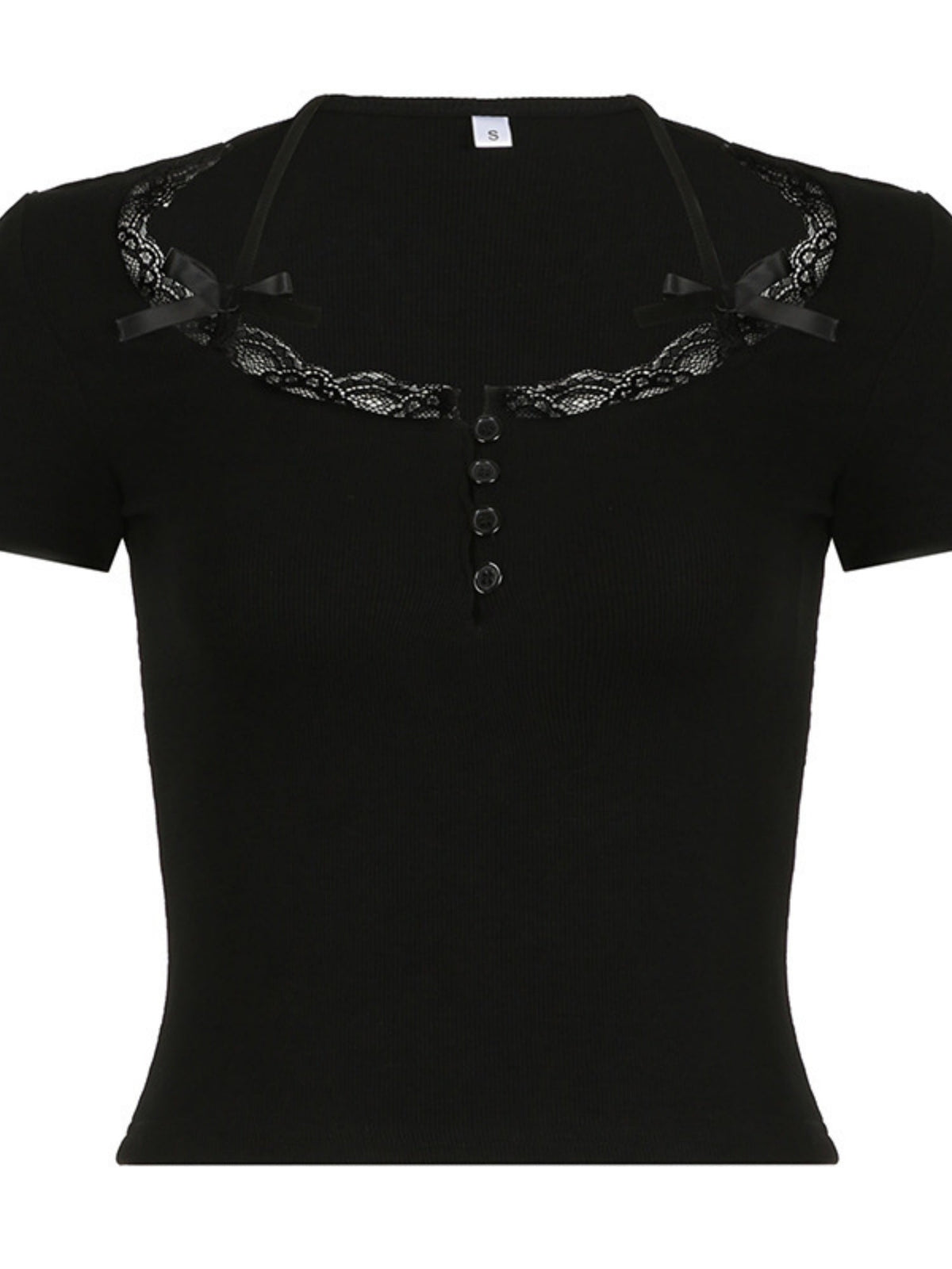 Lace Trim Square Neck Long-sleeved Top Button-down Halter Neck Tank Top