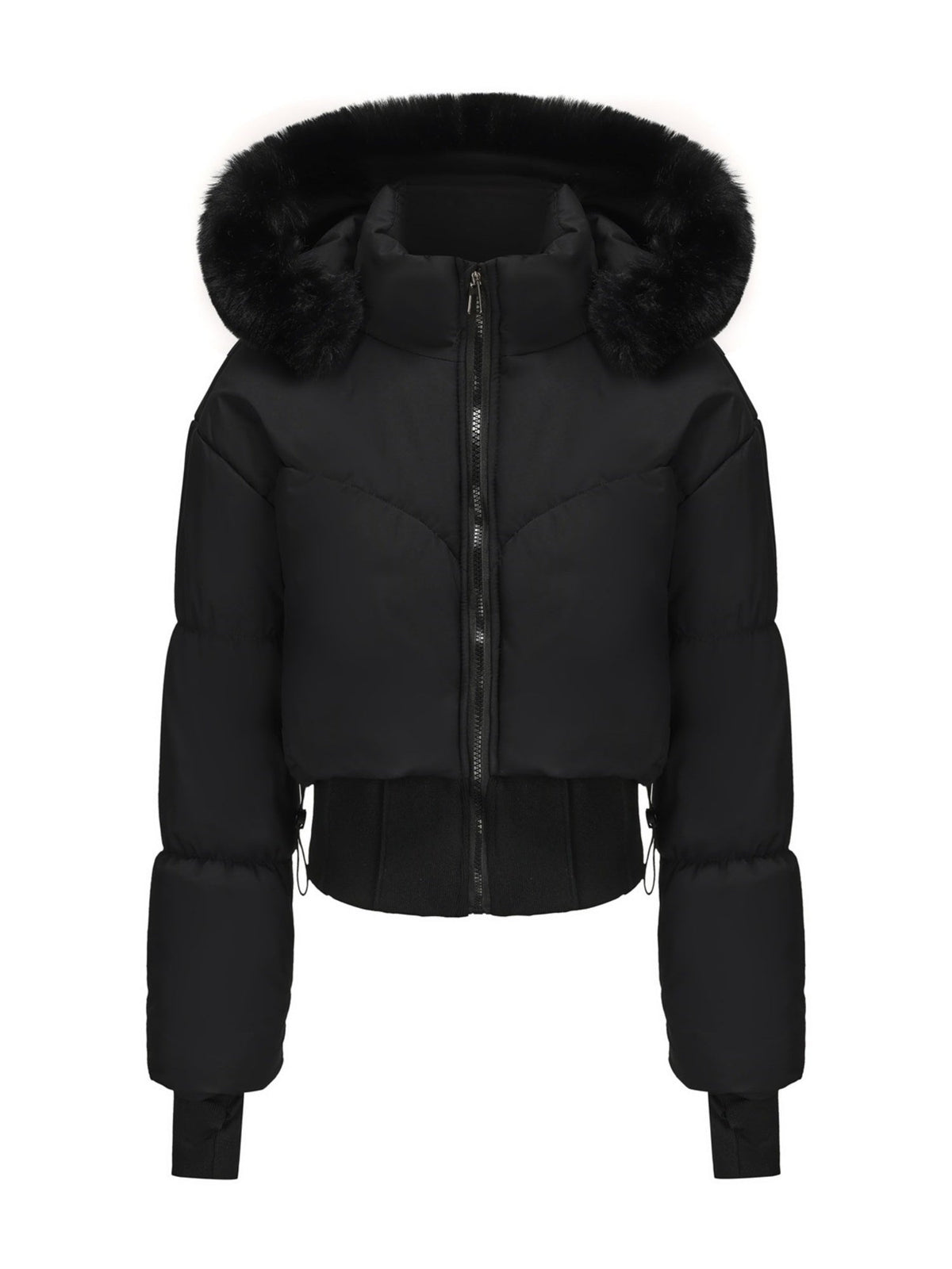 Large Fur Collar Hooded Pockets Short Waist Down Jacket