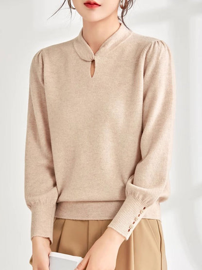 Brooke Casual Crew Neck Solid Color Knitted Top-Purple