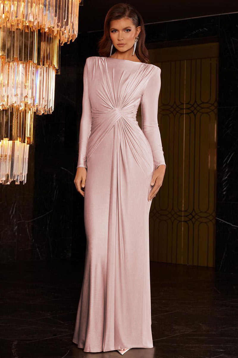 Euro-Inspired Round Neck Evening Maxi Dress